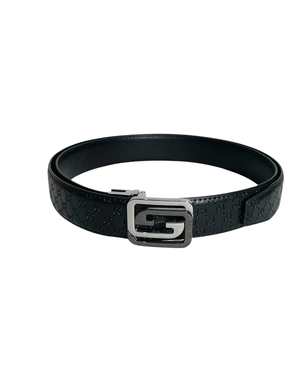 🖤 Men’s Black Monogram Belt — Silver-Tone Buckle 🖤